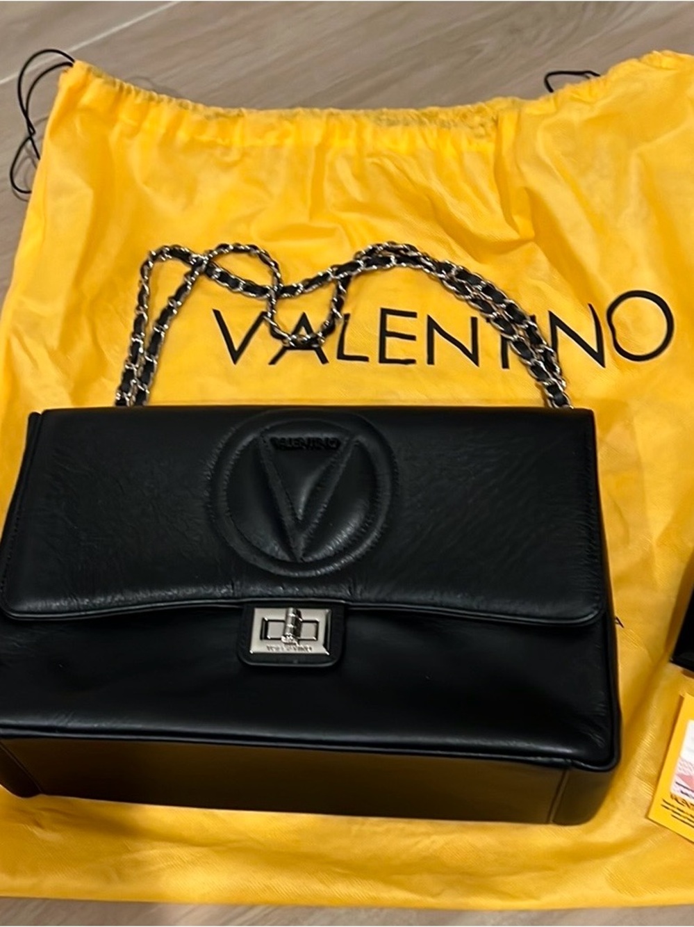 Valentino Black Leather Chain-Strap Shoulder Bag